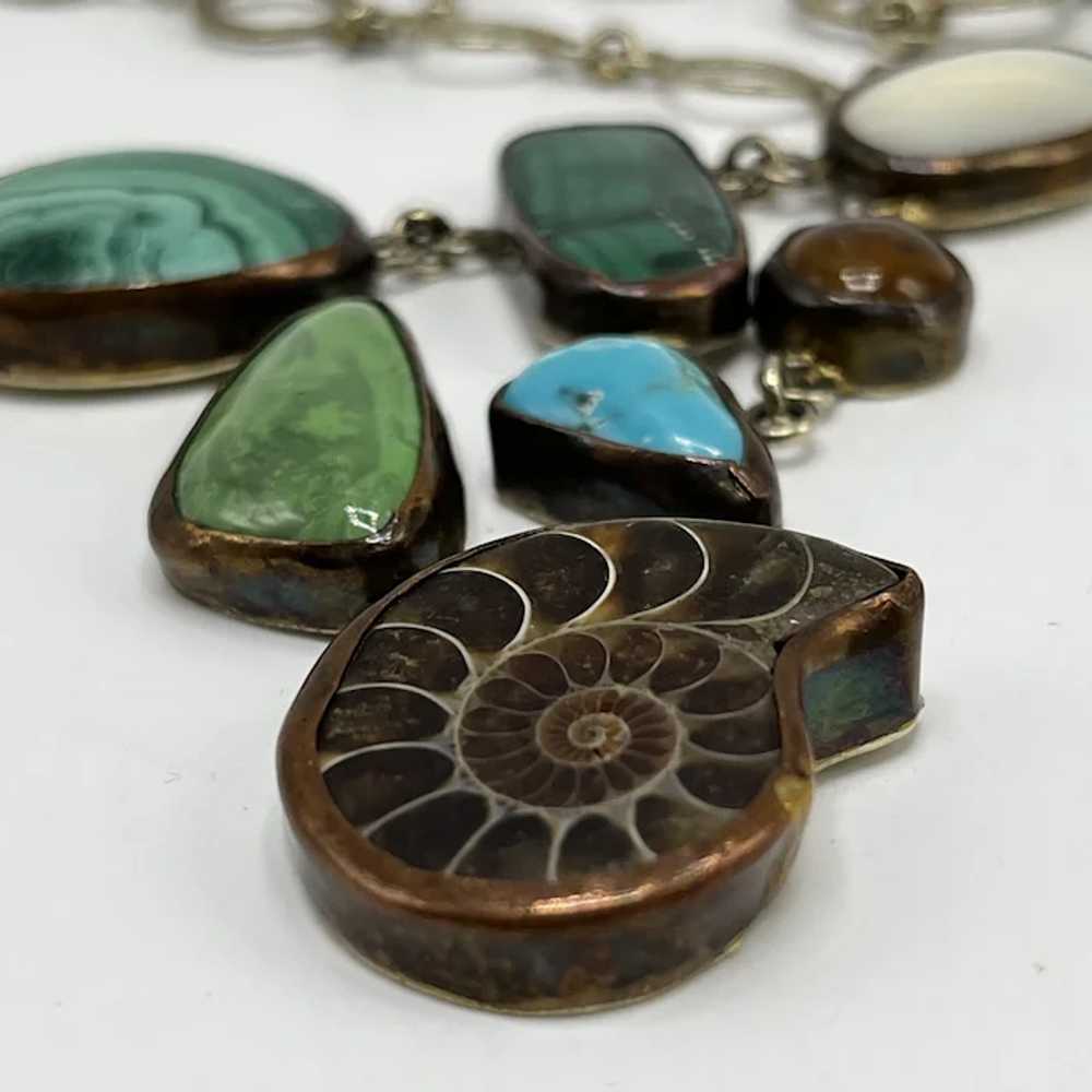 Brass, Multi-Stone, and Ammonite Fossil Link Neck… - image 6