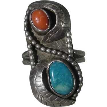 Native American Sterling Silver Ring With Red Cor… - image 1