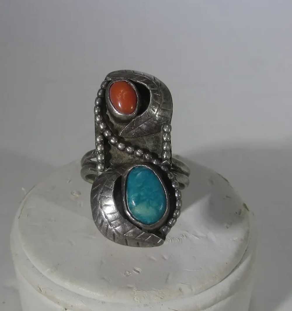 Native American Sterling Silver Ring With Red Cor… - image 2