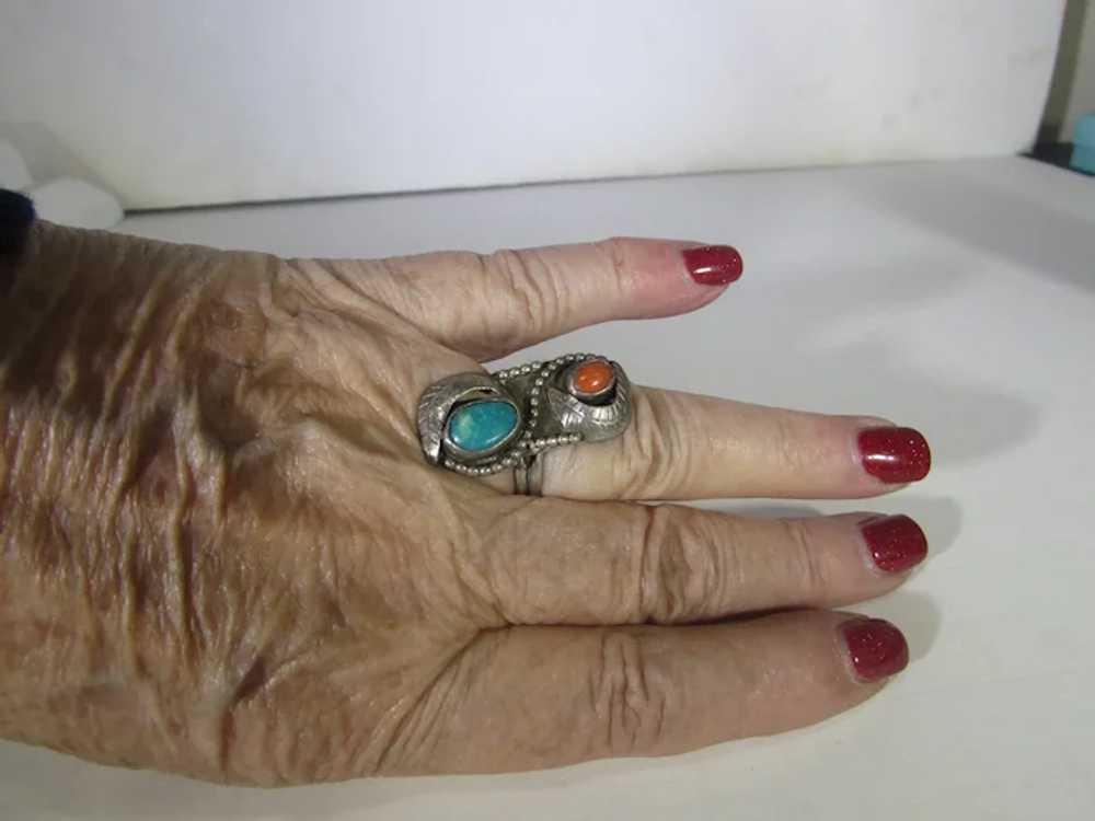 Native American Sterling Silver Ring With Red Cor… - image 3