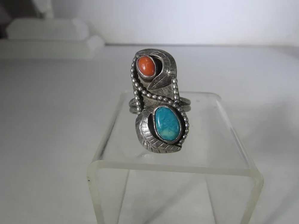 Native American Sterling Silver Ring With Red Cor… - image 4