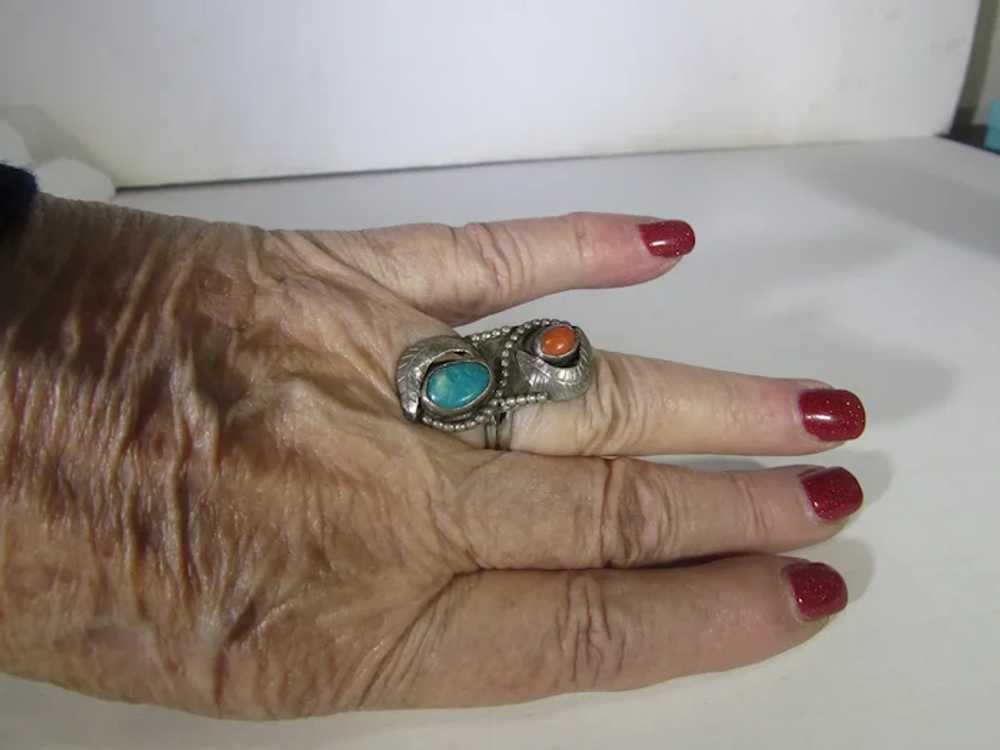 Native American Sterling Silver Ring With Red Cor… - image 5