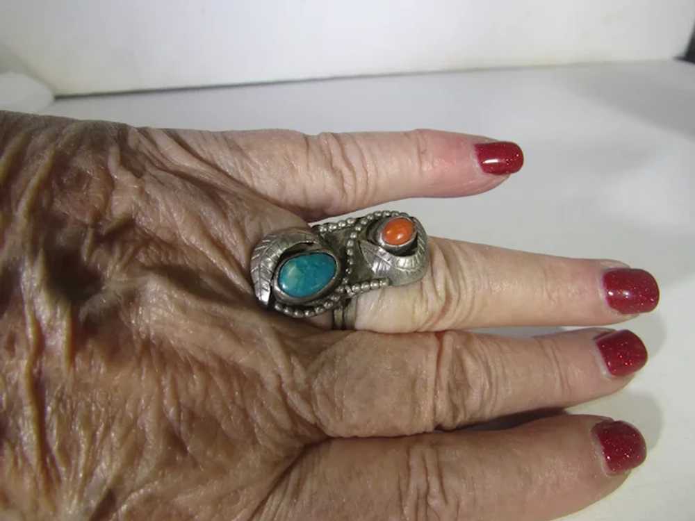 Native American Sterling Silver Ring With Red Cor… - image 7