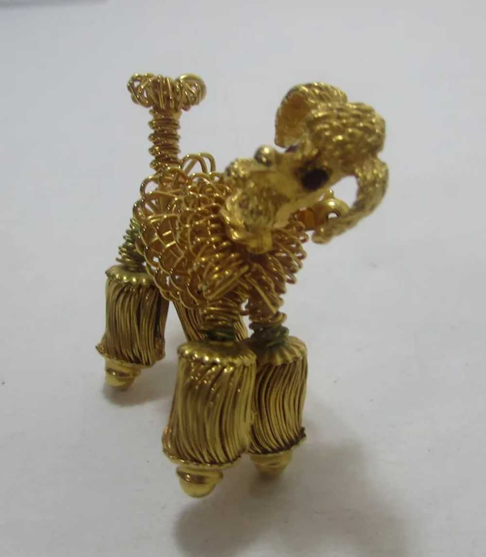 Gold Tone Coiled Wire Poodle Pin with Ruby Crysta… - image 2