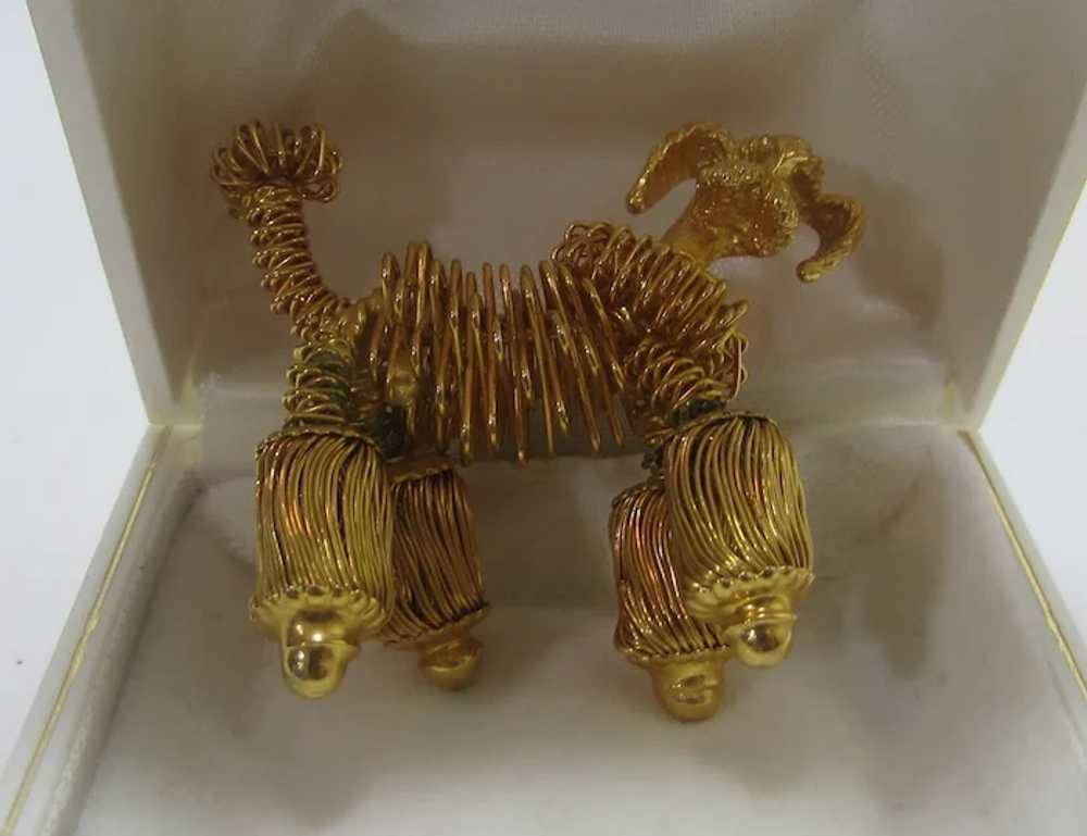 Gold Tone Coiled Wire Poodle Pin with Ruby Crysta… - image 3
