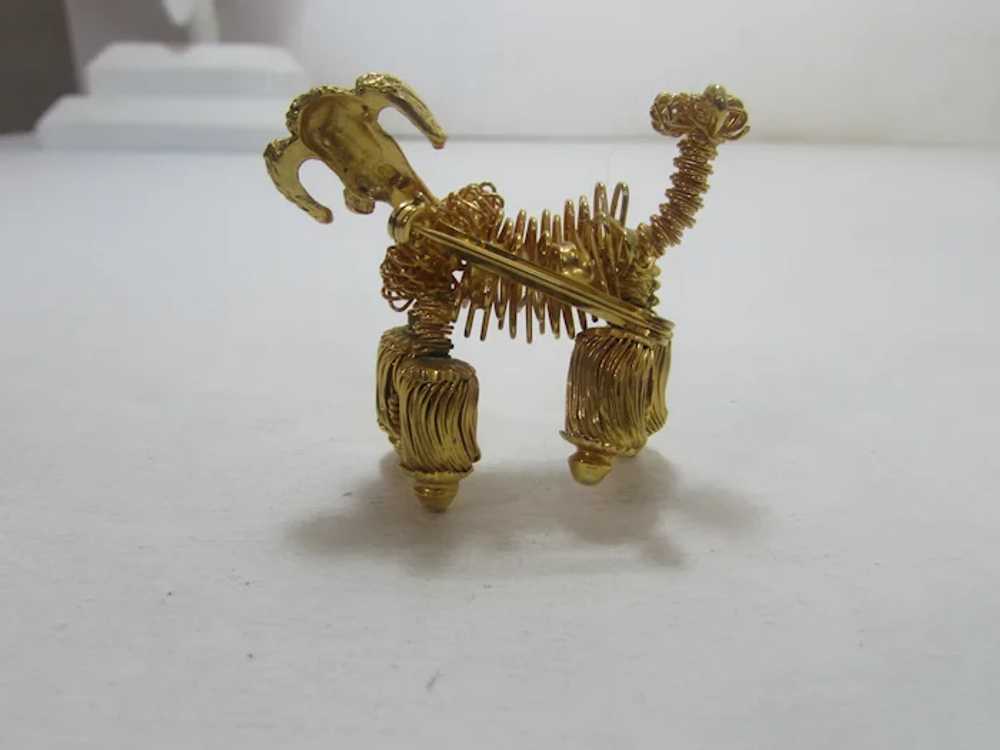 Gold Tone Coiled Wire Poodle Pin with Ruby Crysta… - image 4