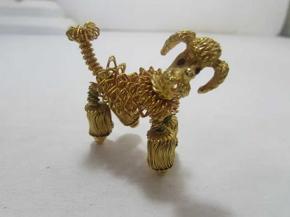 Gold Tone Coiled Wire Poodle Pin with Ruby Crysta… - image 6