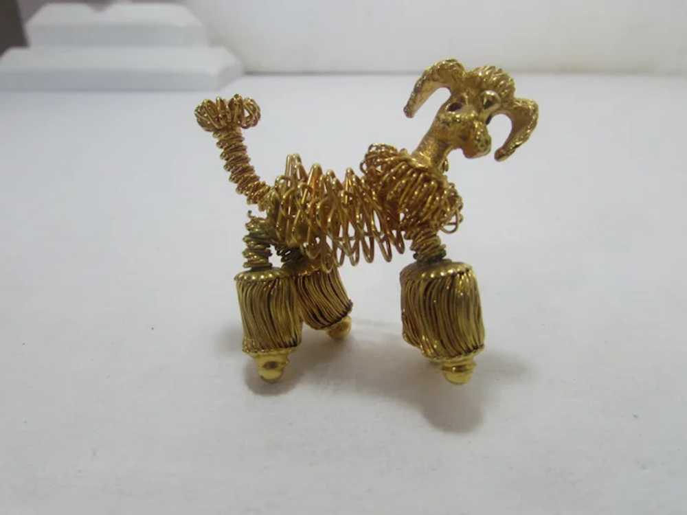 Gold Tone Coiled Wire Poodle Pin with Ruby Crysta… - image 9