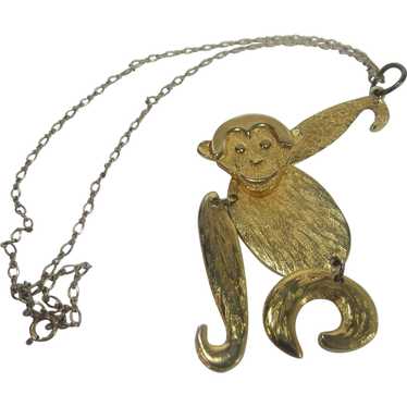 Gold Tone Jointed Monkey Pendant on a Chain - image 1