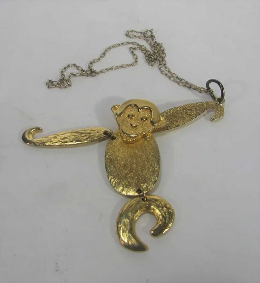 Gold Tone Jointed Monkey Pendant on a Chain - image 2