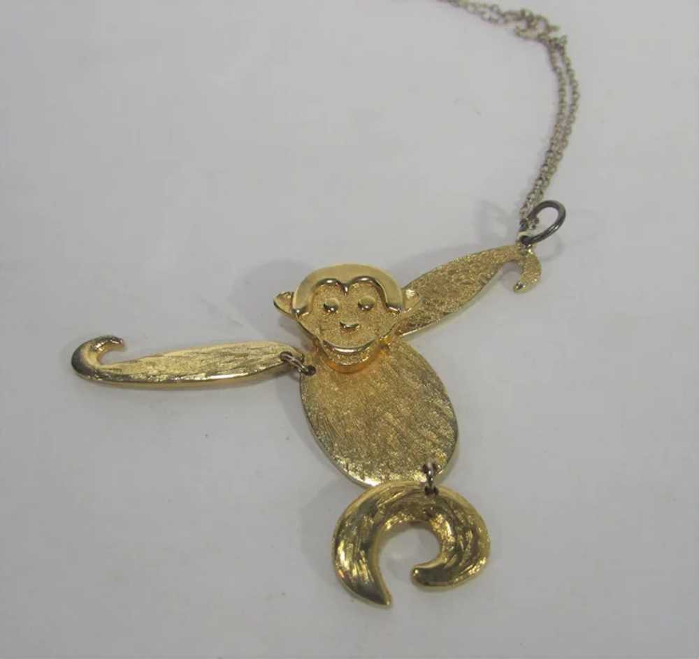Gold Tone Jointed Monkey Pendant on a Chain - image 4