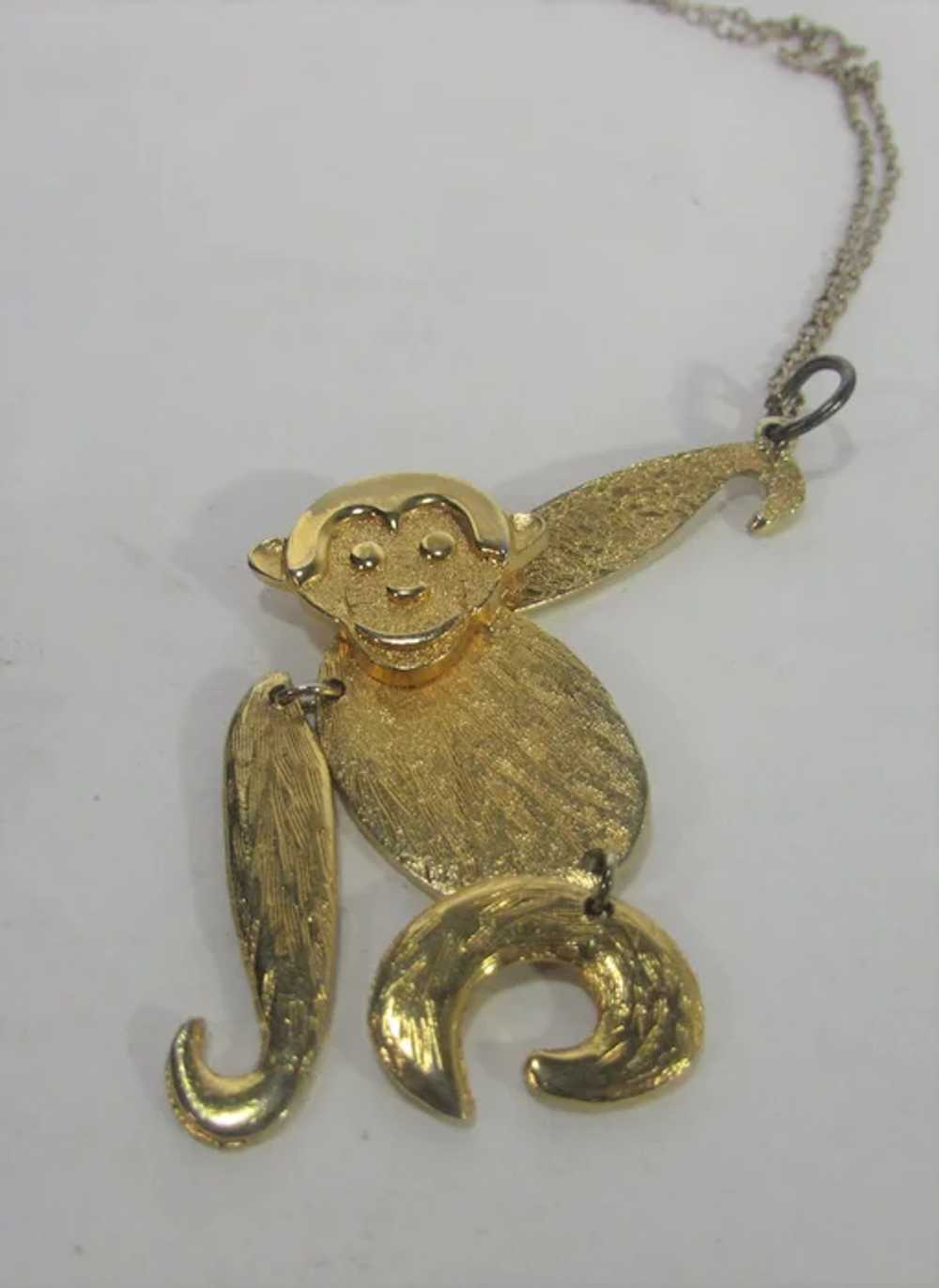 Gold Tone Jointed Monkey Pendant on a Chain - image 6