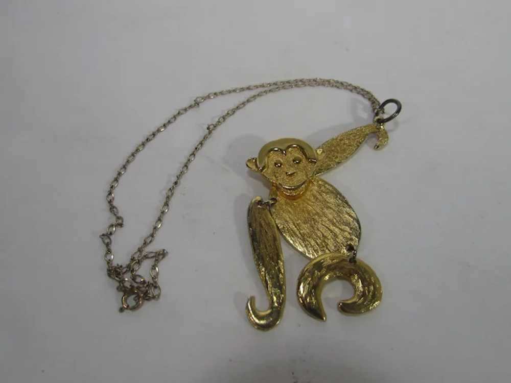 Gold Tone Jointed Monkey Pendant on a Chain - image 8