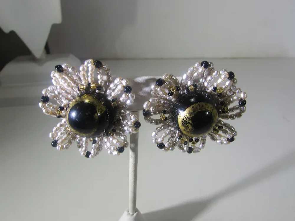 William De Lillo Beaded Flower Earrings With Art … - image 10