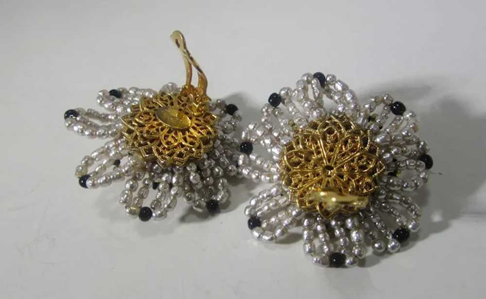 William De Lillo Beaded Flower Earrings With Art … - image 11