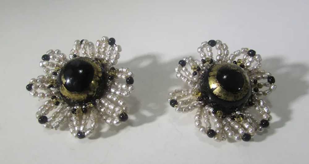 William De Lillo Beaded Flower Earrings With Art … - image 12