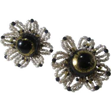 William De Lillo Beaded Flower Earrings With Art … - image 1