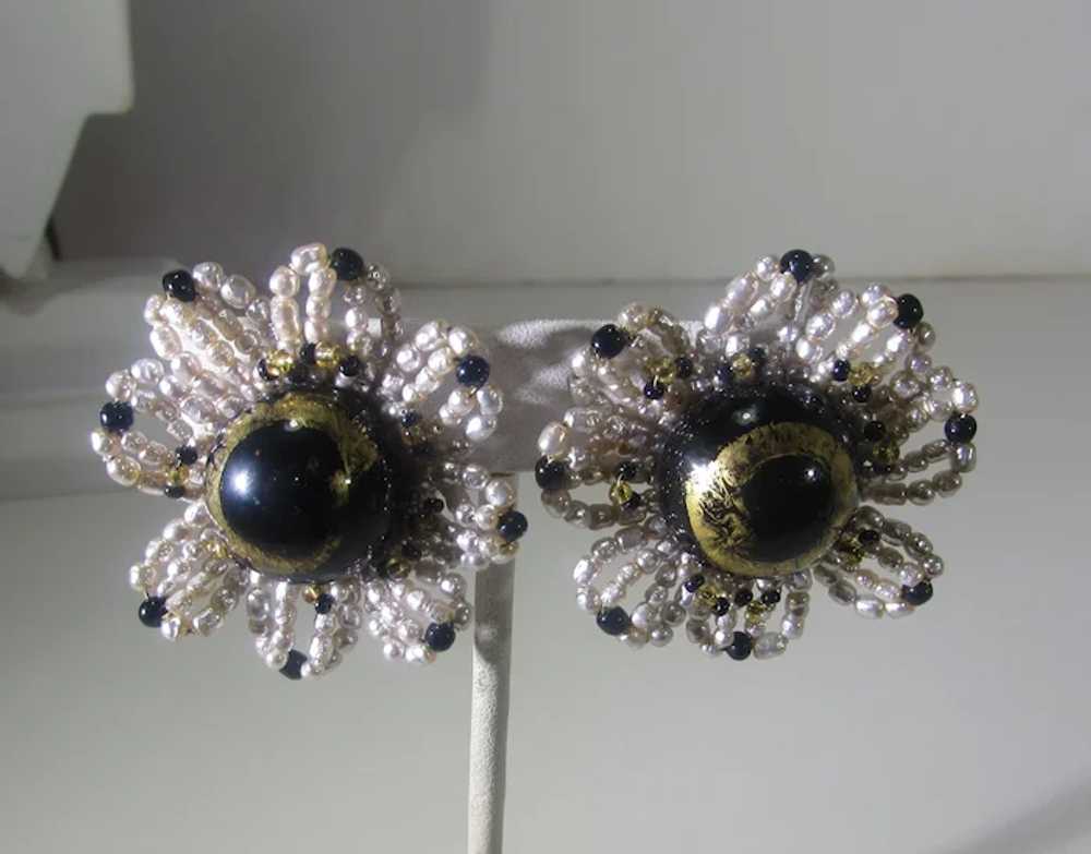 William De Lillo Beaded Flower Earrings With Art … - image 2