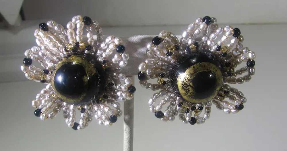 William De Lillo Beaded Flower Earrings With Art … - image 4