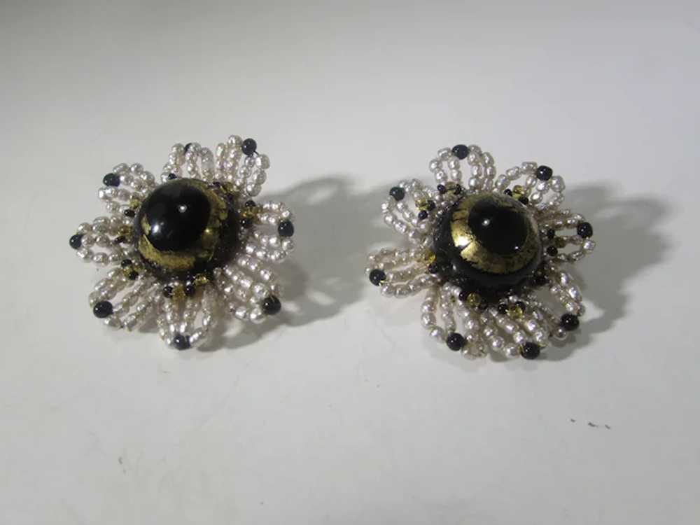 William De Lillo Beaded Flower Earrings With Art … - image 6