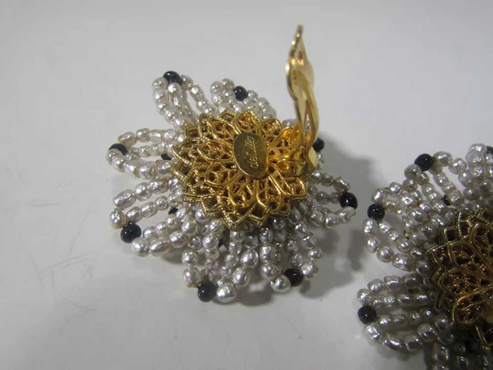 William De Lillo Beaded Flower Earrings With Art … - image 7