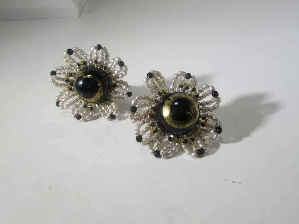 William De Lillo Beaded Flower Earrings With Art … - image 8