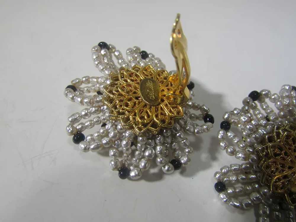 William De Lillo Beaded Flower Earrings With Art … - image 9