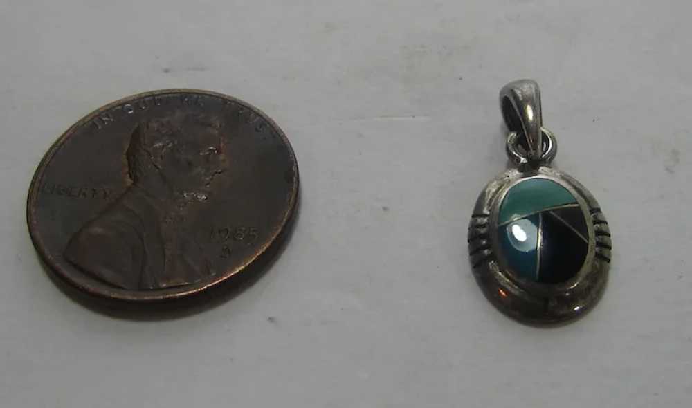 Sterling Silver Petite Pendant With Inlaid Stones… - image 2