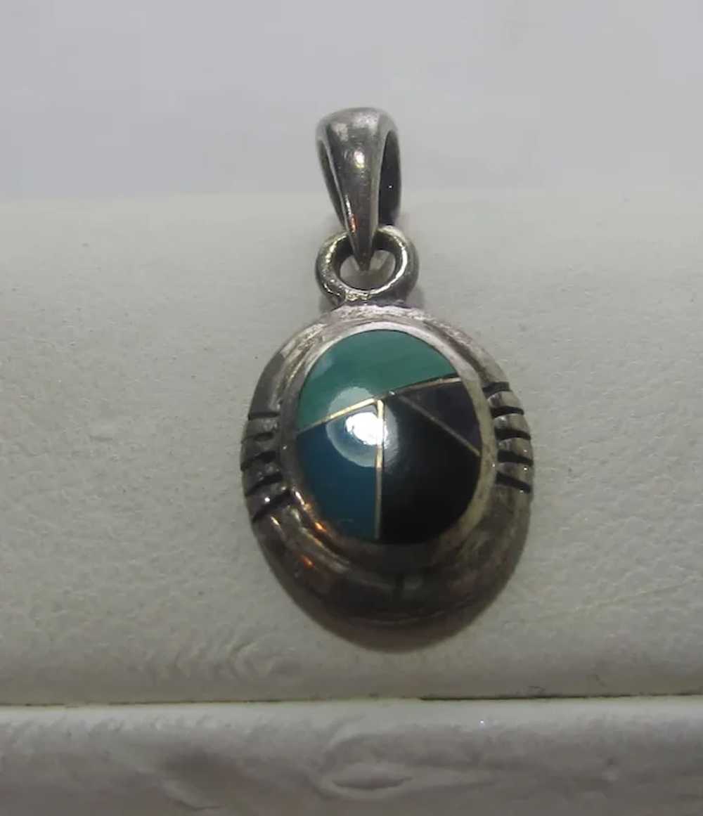 Sterling Silver Petite Pendant With Inlaid Stones… - image 3