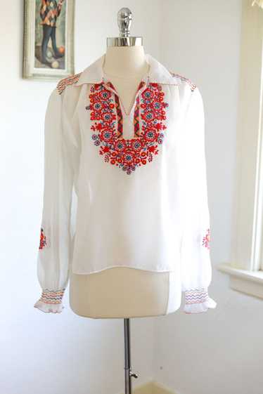 Vintage 1970s Blouse - Hungarian Embroidered + Smo