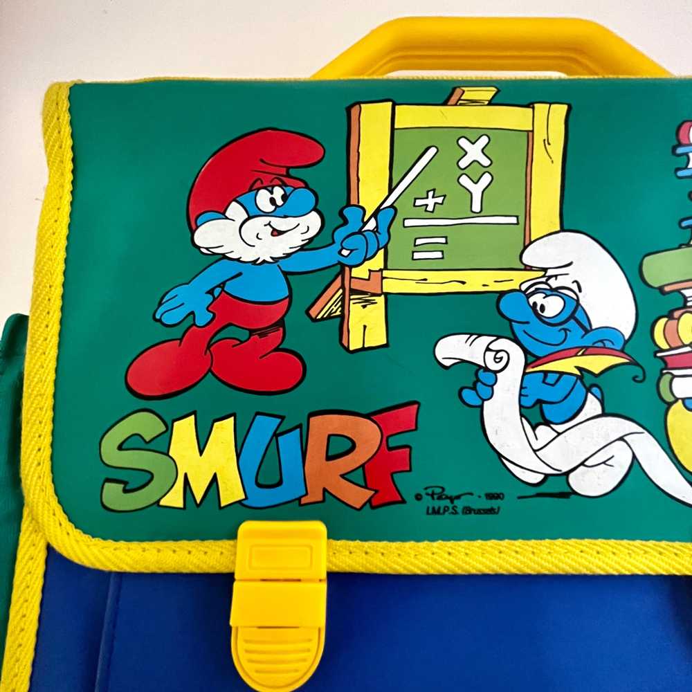 1990 Vintage Smurf Backpack/ Briefcase (Marked Pe… - image 10