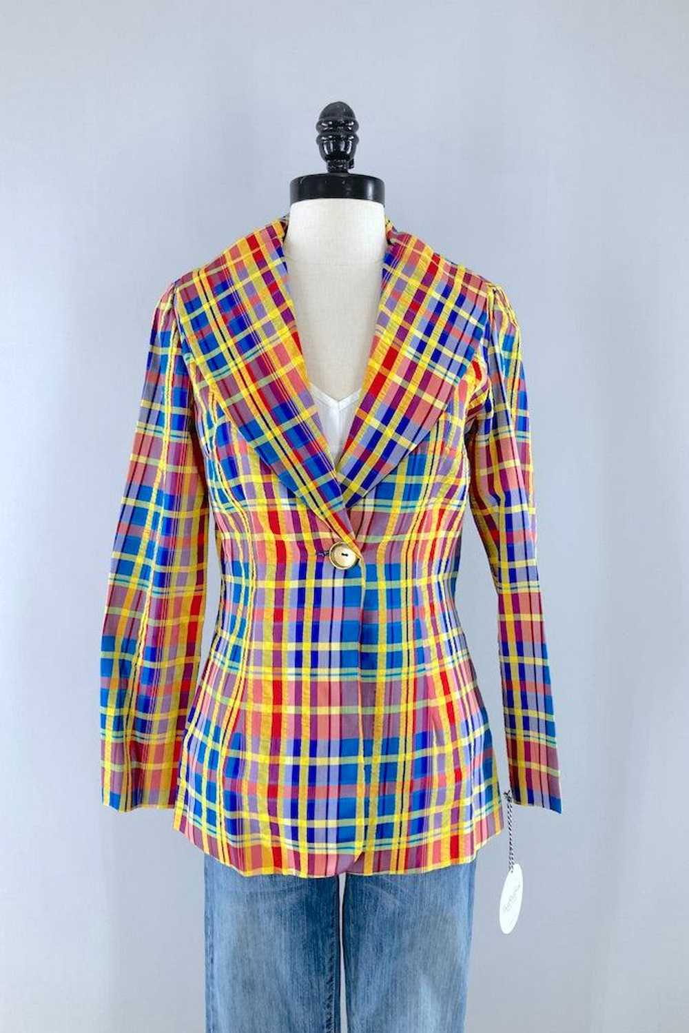 Vintage Blue & Gold Plaid Jacket - image 1