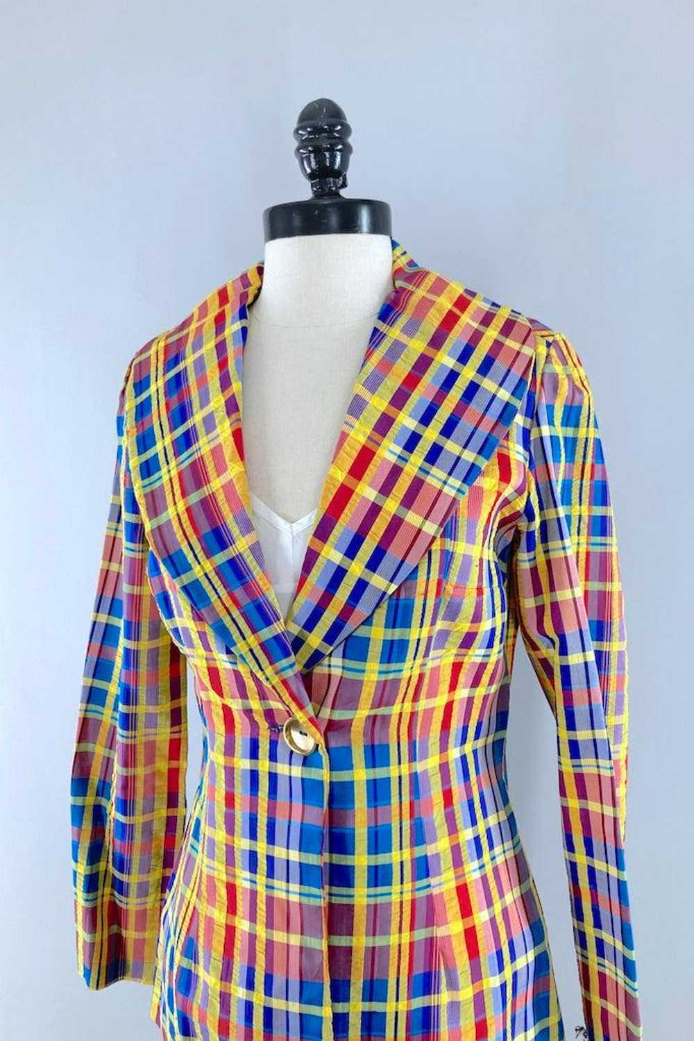 Vintage Blue & Gold Plaid Jacket - image 2