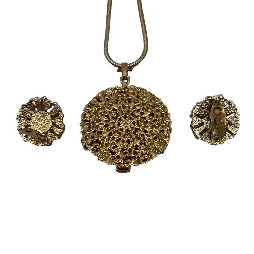 Amethyst Rhinestone Pearl Pendant and Earrings Set - image 3