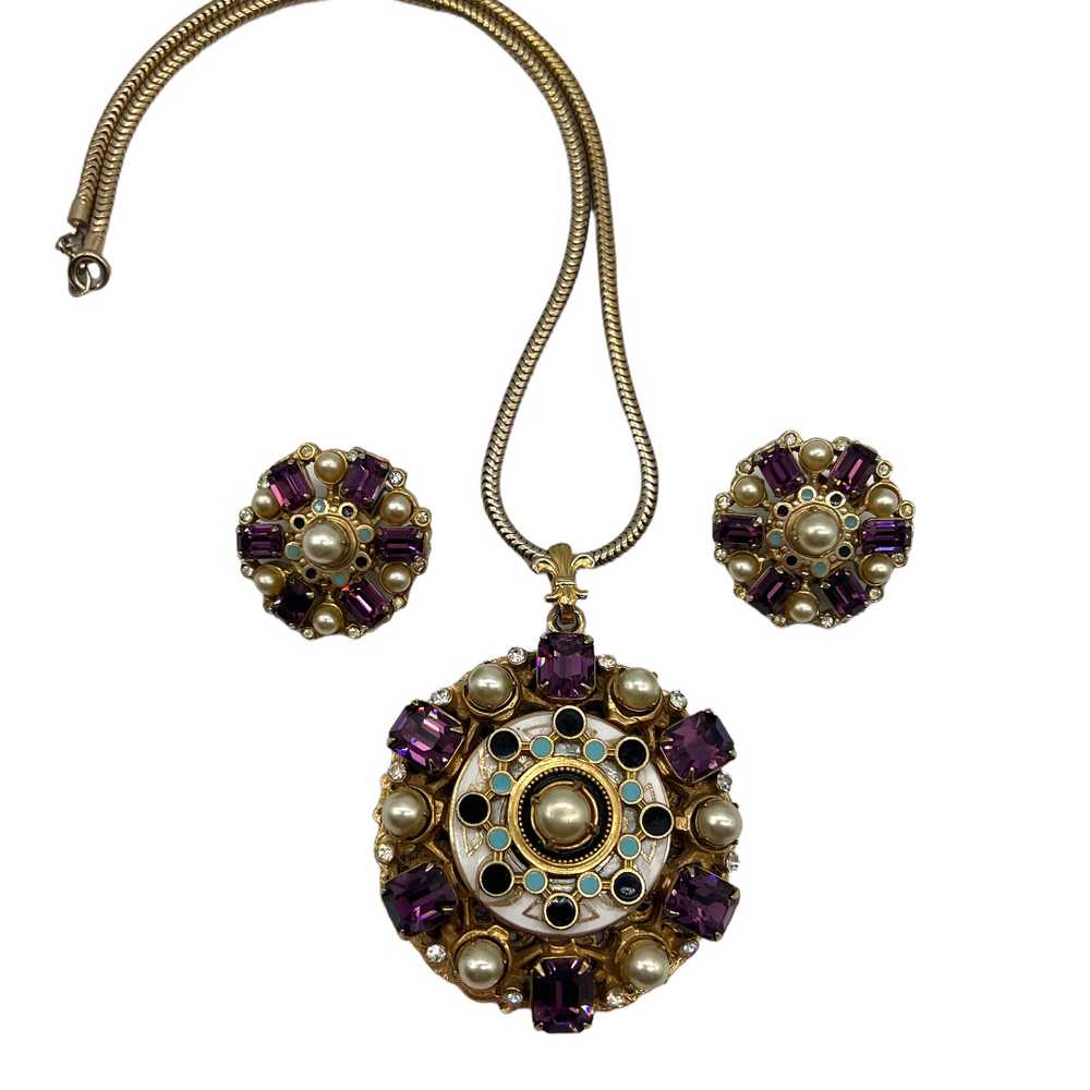 Amethyst Rhinestone Pearl Pendant and Earrings Set - image 4