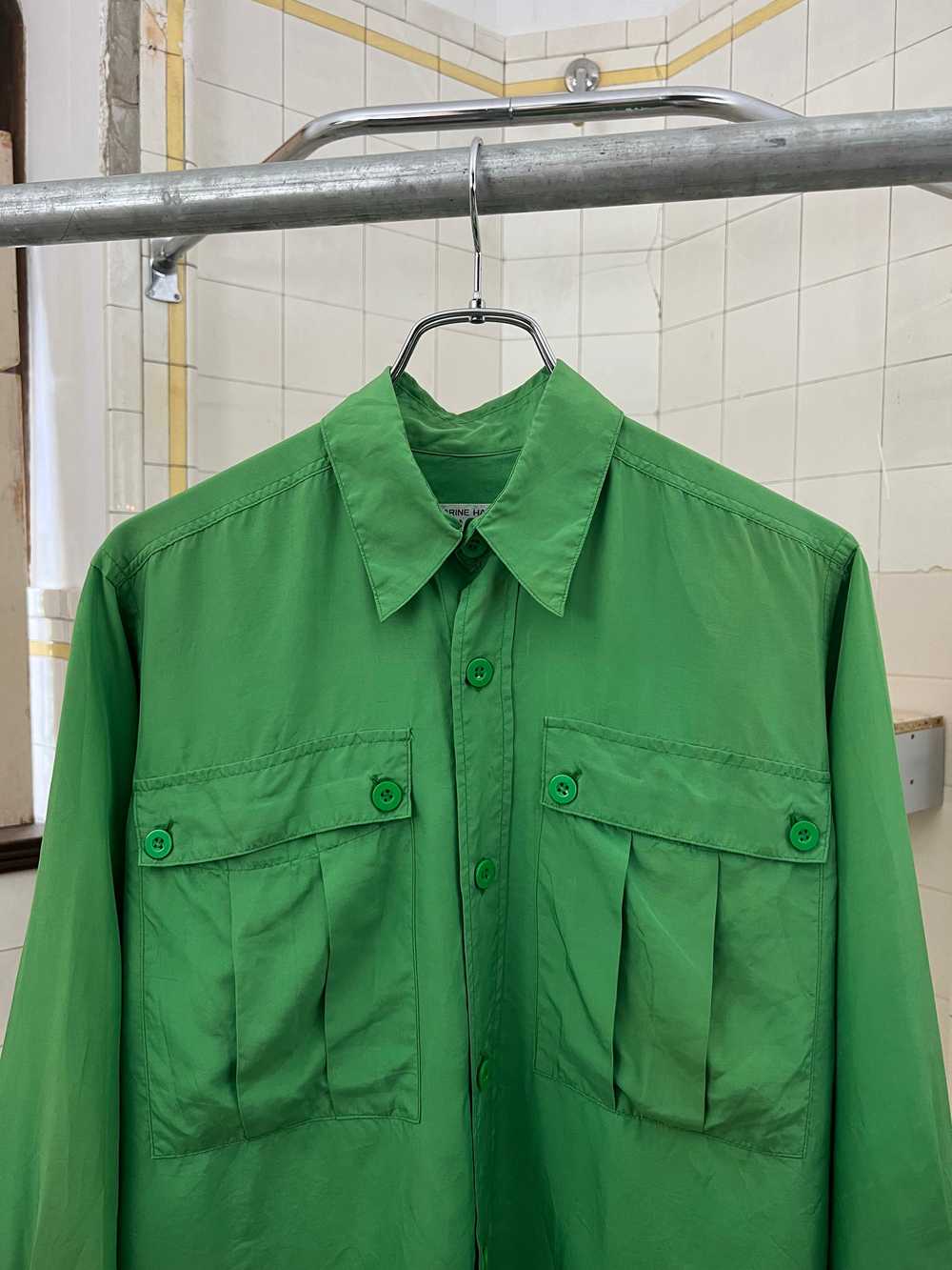 1980s Katharine Hamnett Green Silk Cargo Shirt - … - image 2