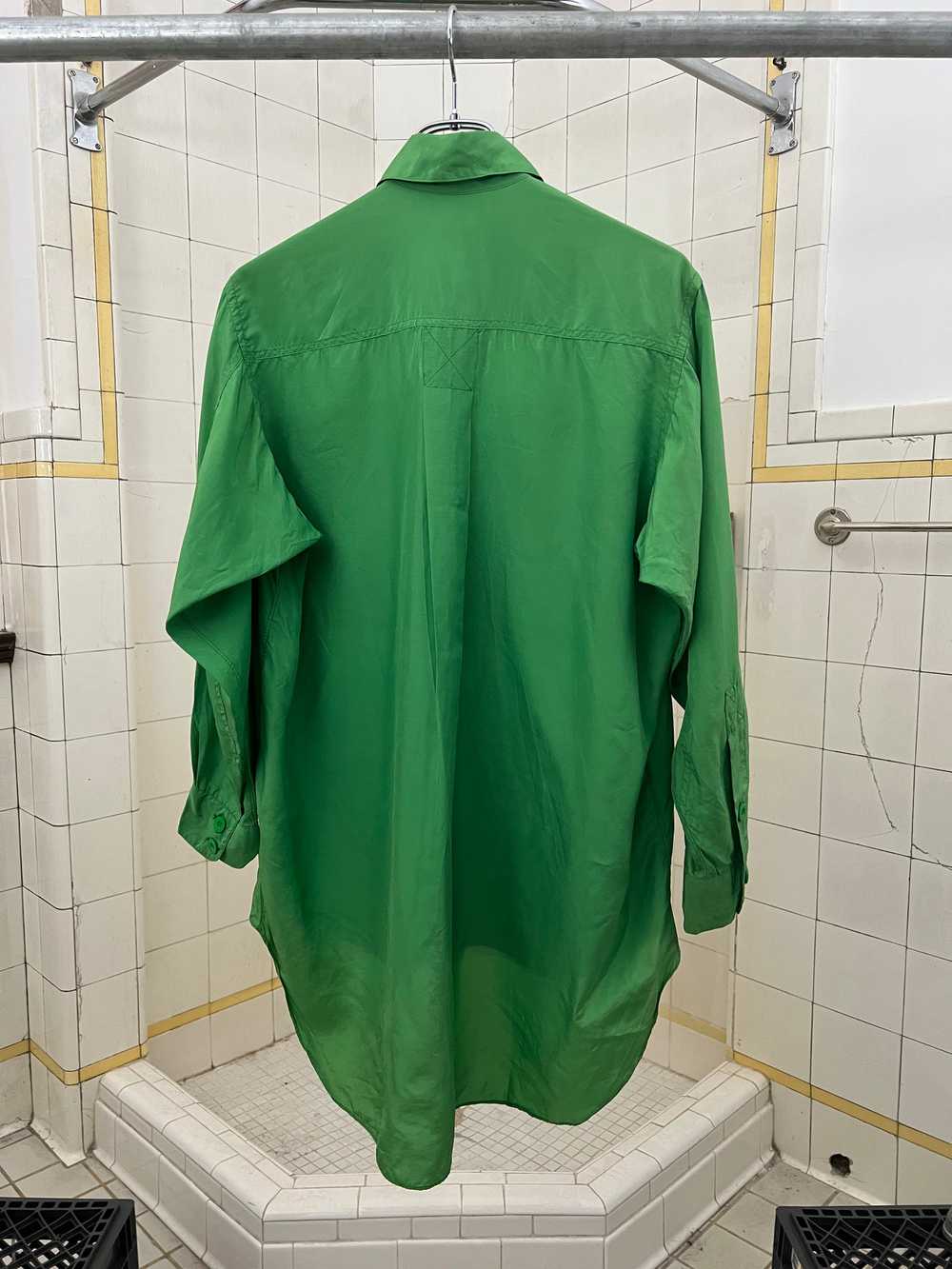 1980s Katharine Hamnett Green Silk Cargo Shirt - … - image 5