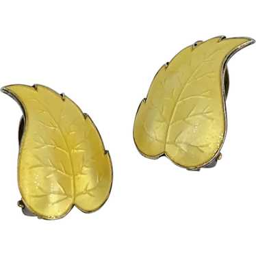 Norway Sterling Silver Yellow Enamel Leaf Designe… - image 1