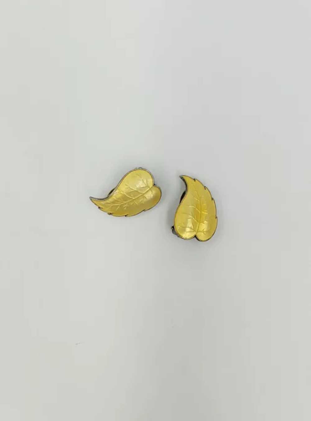 Norway Sterling Silver Yellow Enamel Leaf Designe… - image 2