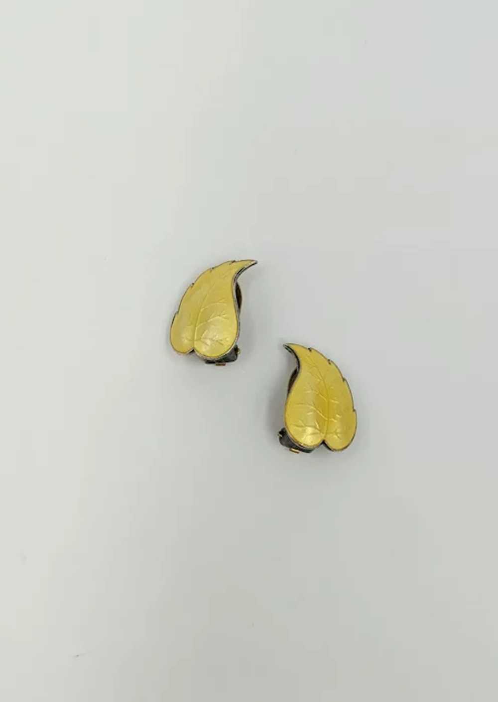 Norway Sterling Silver Yellow Enamel Leaf Designe… - image 5