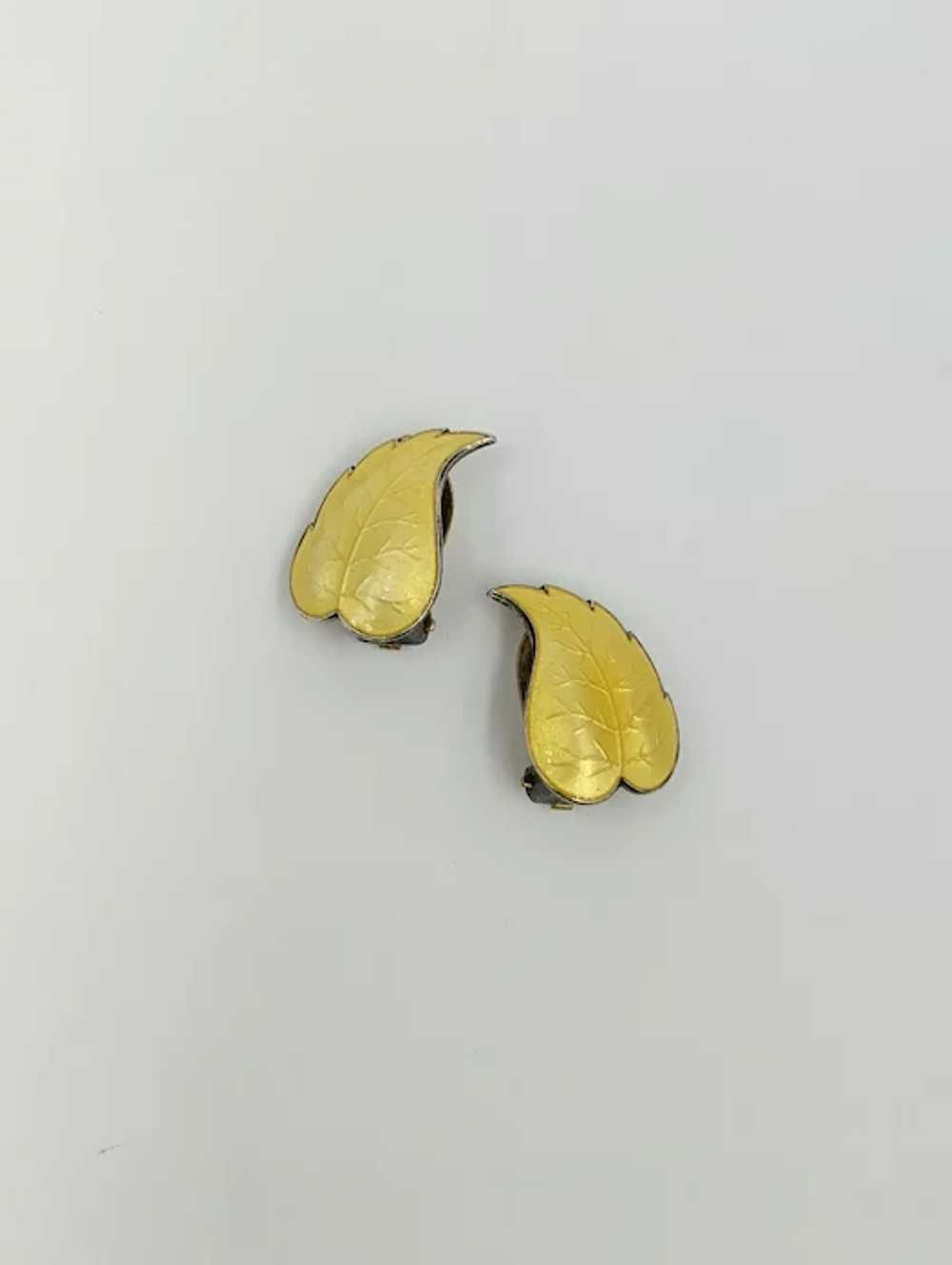 Norway Sterling Silver Yellow Enamel Leaf Designe… - image 9