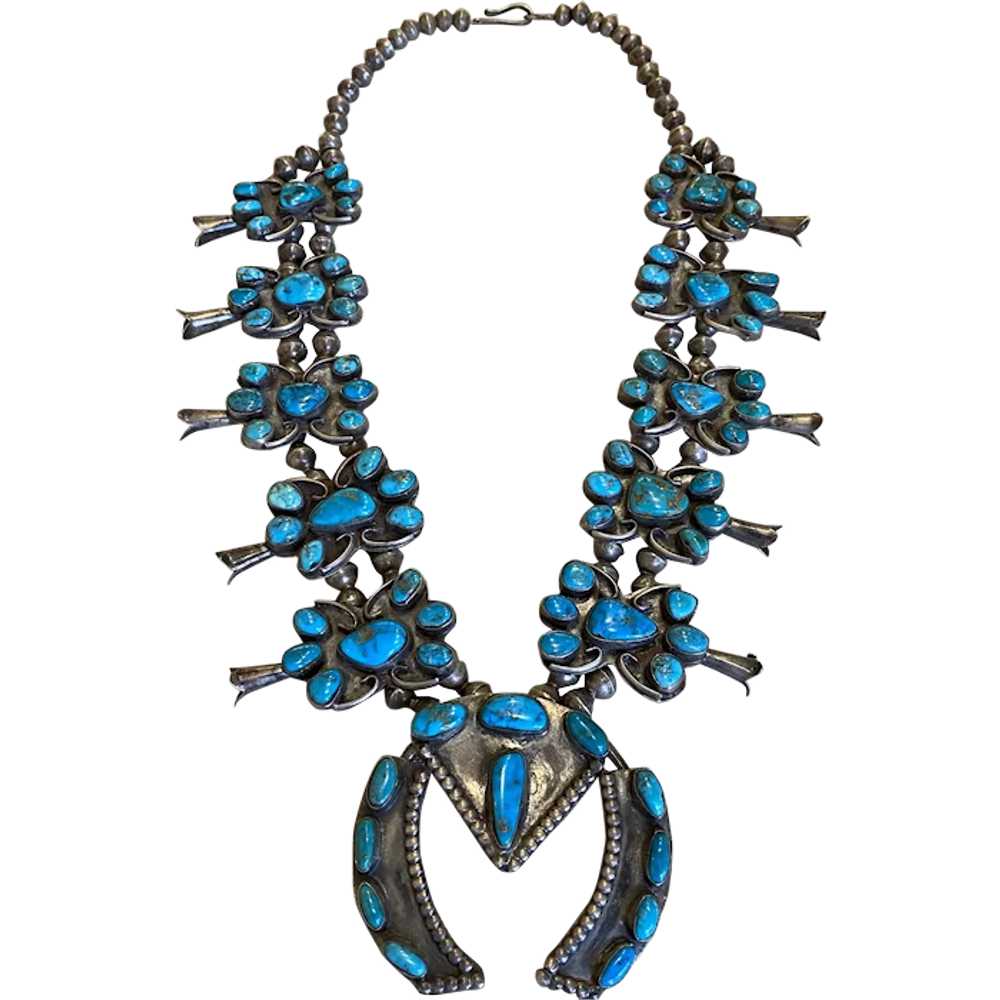 Vintage Blue Gem Turquoise Squash Necklace - image 1