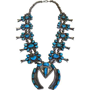 Vintage Blue Gem Turquoise Squash Necklace - image 1