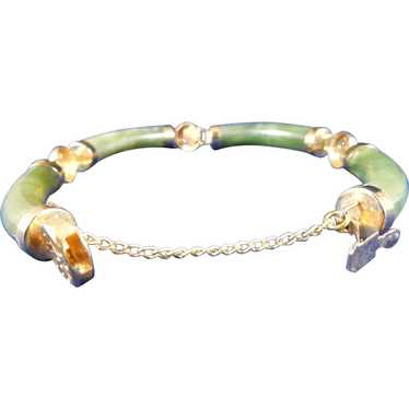 Gold Filled Chinese Spinach Jade Bracelet