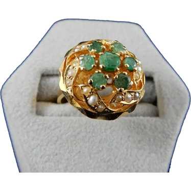 22 Karat Emerald and Seed Pearl Ring - image 1