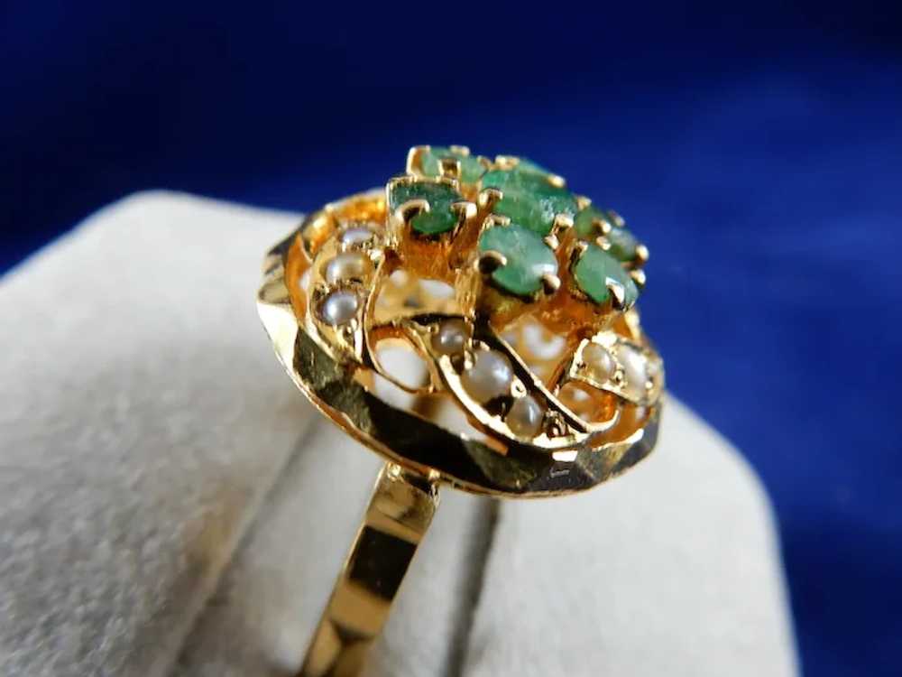 22 Karat Emerald and Seed Pearl Ring - image 2