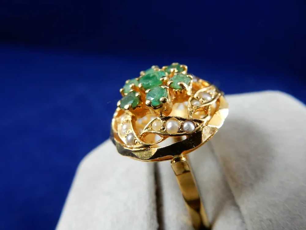 22 Karat Emerald and Seed Pearl Ring - image 3