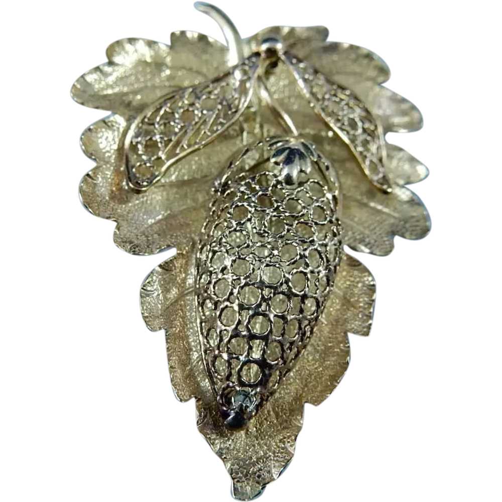 14 Karat Vintage Leaf Pin with Diamond Accent - image 1