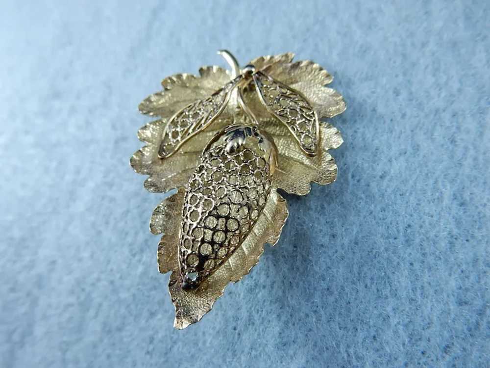 14 Karat Vintage Leaf Pin with Diamond Accent - image 2