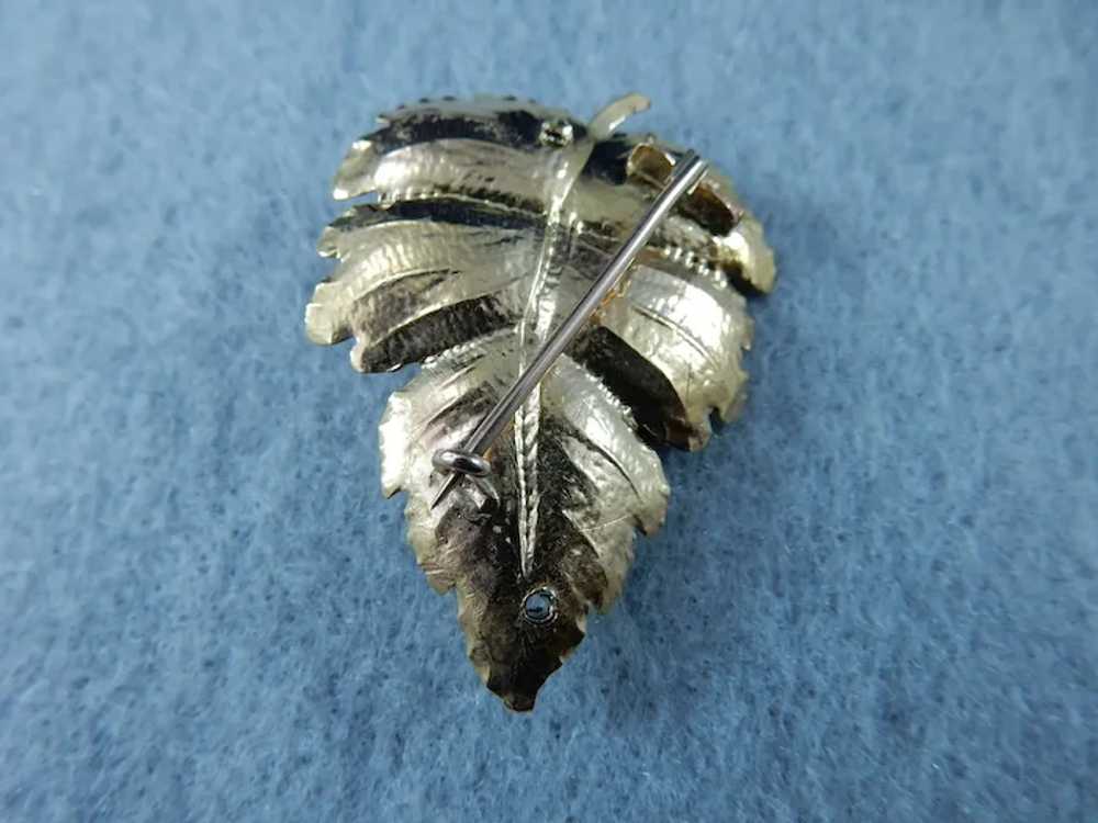 14 Karat Vintage Leaf Pin with Diamond Accent - image 3